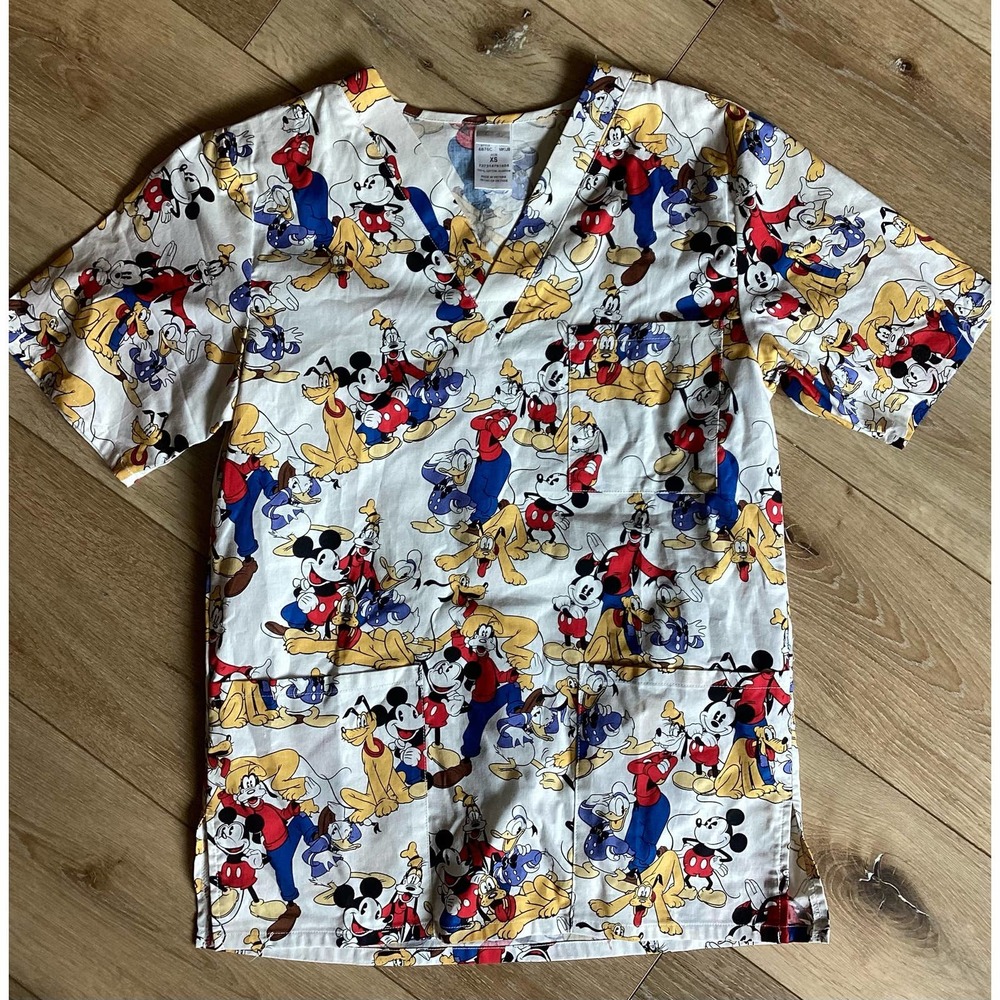 Disney size XS Mickey, Goofy, Pluto scrub top